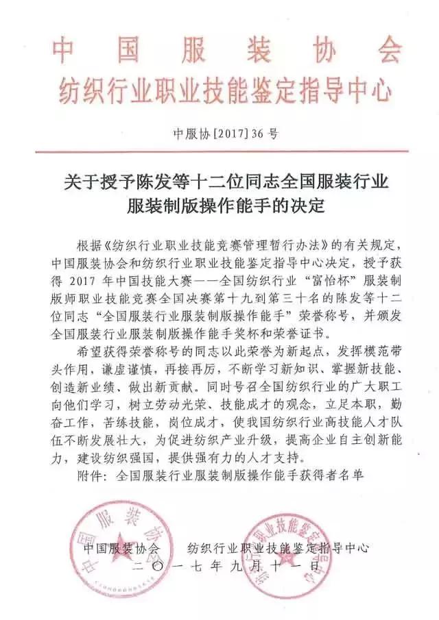 全国纺织行业“九游体育杯”服装制版师职业技能竞赛获奖名单揭晓！